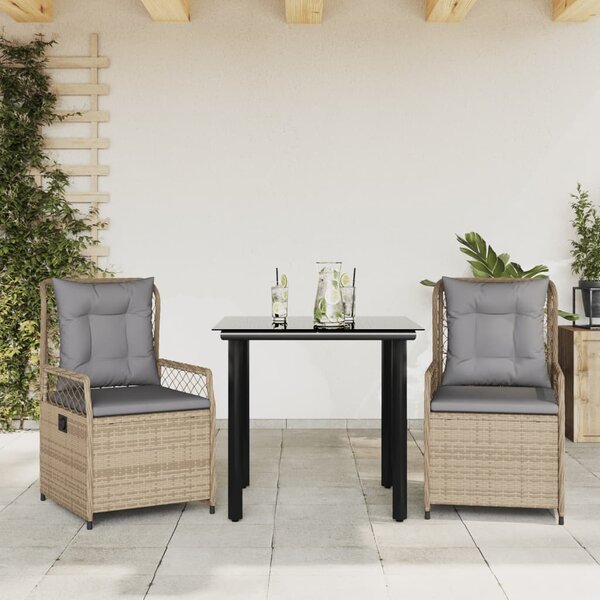 3dílný zahradní jídelní set s poduškami béžový polyratan