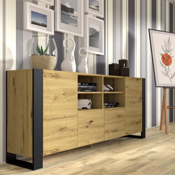 Komoda MONDI 188 cm Příborník Highboard Cabinet Artisan Dub / Černá