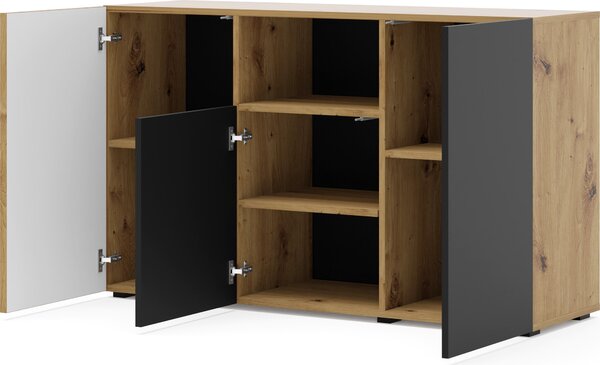 Komoda AURIS 3D 135 cm Skříň se 3 dvířky Artisan Dub / Černý matný