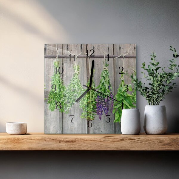 Skleněné hodiny na stěnu Bylinky zskc-30x30-00178317