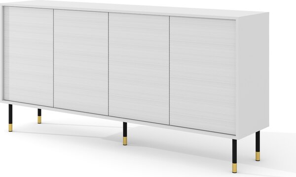 Komoda SHERWOOD 4D 180 cm BÍLÝ MAT Frézovaná čela MDF Příborník skříňka na nožičkách