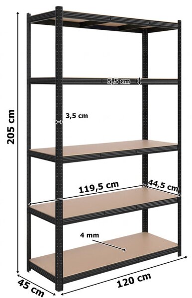 Regál 205x120x45 cm černý