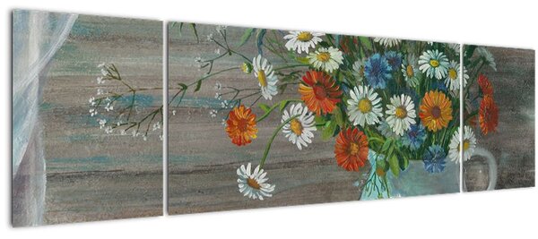 Obraz - Luční kvítí, olejomalba (170x50 cm)