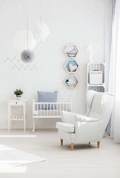 A.S. Création | Vliesová tapeta na zeď Little Love 38116-2 | 0,53 x 10,05 m | modrá, bílá, oranžová