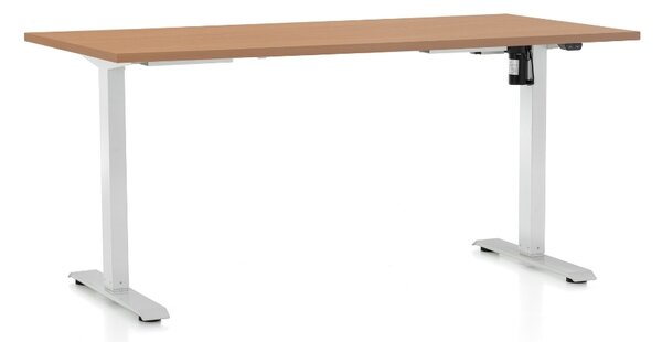 Výškově nastavitelný stůl OfficeTech A, 160 x 80 cm, bílá podnož, buk