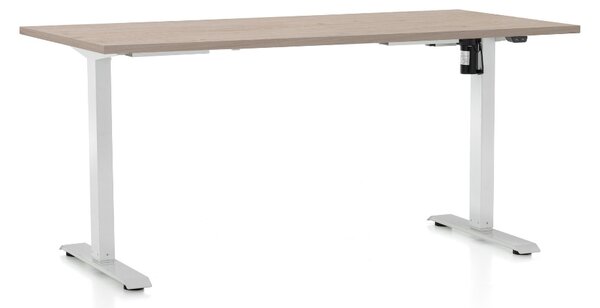 Výškově nastavitelný stůl OfficeTech A, 160 x 80 cm, bílá podnož, dub