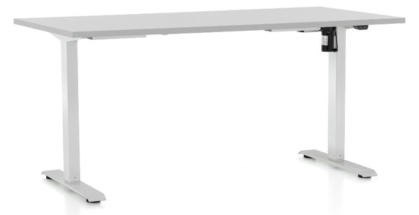 Výškově nastavitelný stůl OfficeTech A, 160 x 80 cm, bílá podnož, světle šedá