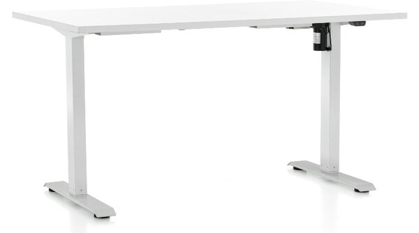 Výškově nastavitelný stůl OfficeTech A, 140 x 80 cm, bílá podnož, bílá