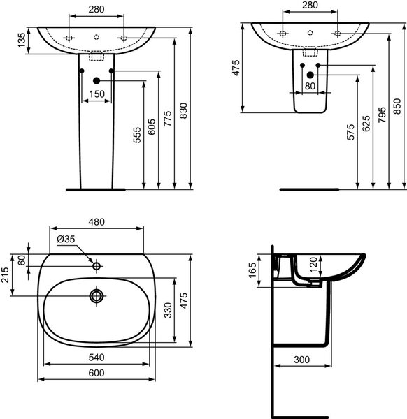 Ideal Standard Tesi umyvadlo 60x47 cm oválné klasický bílá lesk T352201