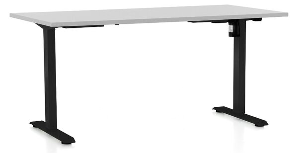 Výškově nastavitelný stůl OfficeTech A, 160 x 80 cm, černá podnož, světle šedá