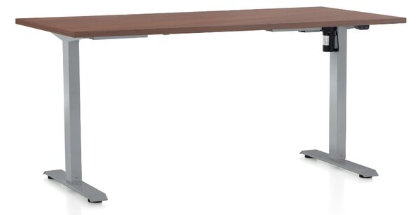 Výškově nastavitelný stůl OfficeTech A, 160 x 80 cm, šedá podnož, ořech