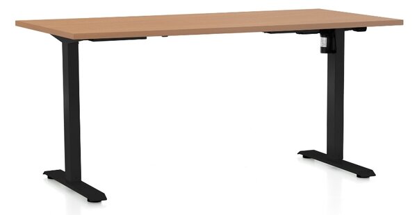 Výškově nastavitelný stůl OfficeTech A, 160 x 80 cm, černá podnož, buk
