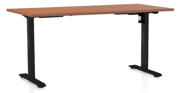Výškově nastavitelný stůl OfficeTech A, 160 x 80 cm, černá podnož, třešeň