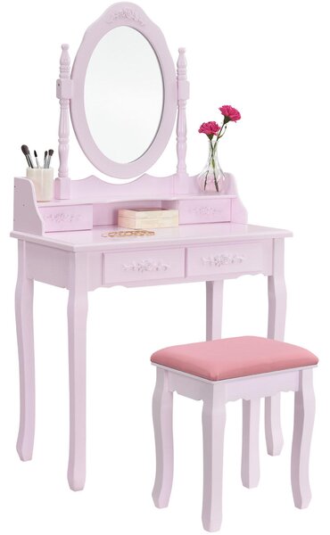 Toaletní stolek "Mira" růžový se zrcadlem a židličkou