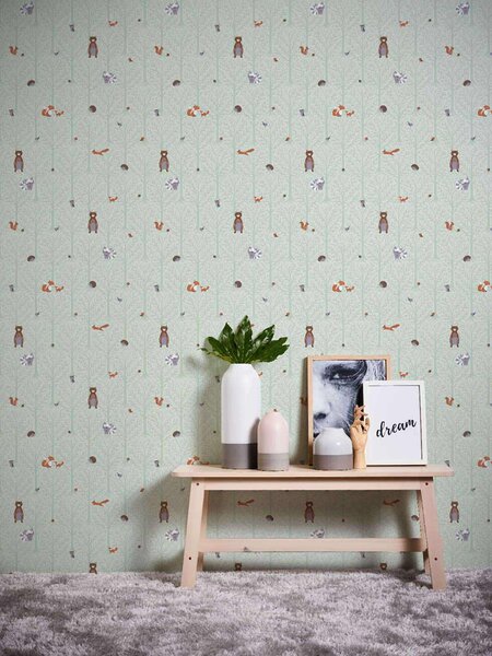 A.S. Création | Vliesová tapeta na zeď Little Love 38119-2 | 0,53 x 10,05 m | zelená, bílá, hnědá