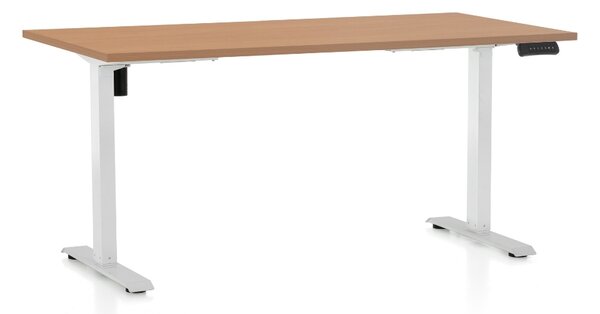 Výškově nastavitelný stůl OfficeTech B, 160 x 80 cm, bílá podnož, buk