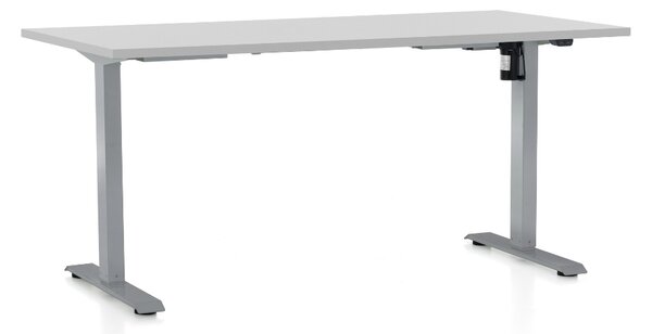 Výškově nastavitelný stůl OfficeTech A, 160 x 80 cm, šedá podnož, světle šedá