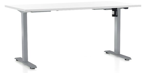 Výškově nastavitelný stůl OfficeTech A, 160 x 80 cm, šedá podnož, bílá