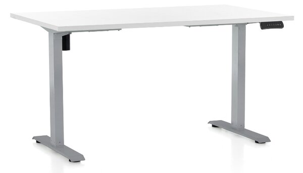 Výškově nastavitelný stůl OfficeTech B, 140 x 80 cm, šedá podnož, bílá