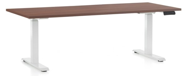 Výškově nastavitelný stůl OfficeTech D, 180 x 80 cm, bílá podnož, ořech