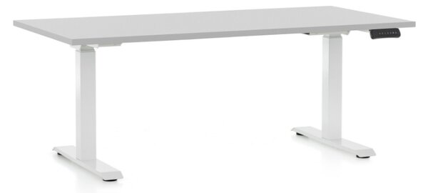 Výškově nastavitelný stůl OfficeTech D, 160 x 80 cm, bílá podnož, světle šedá