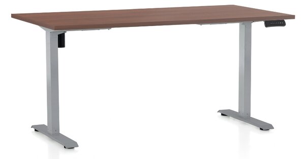 Výškově nastavitelný stůl OfficeTech B, 160 x 80 cm, šedá podnož, ořech