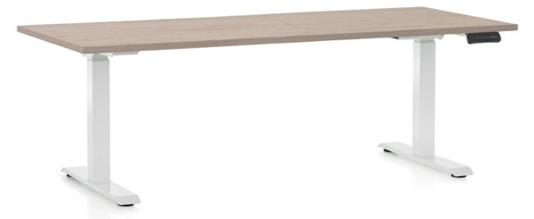 Výškově nastavitelný stůl OfficeTech D, 180 x 80 cm, bílá podnož, dub