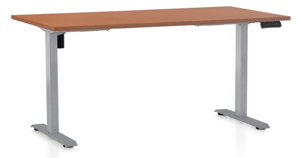 Výškově nastavitelný stůl OfficeTech B, 160 x 80 cm, šedá podnož, třešeň