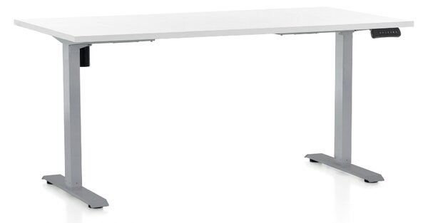 Výškově nastavitelný stůl OfficeTech B, 160 x 80 cm, šedá podnož, bílá