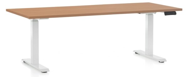 Výškově nastavitelný stůl OfficeTech D, 180 x 80 cm, bílá podnož, buk
