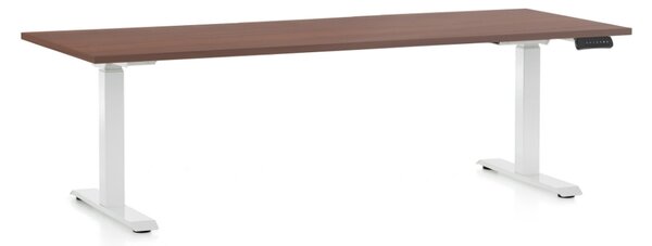 Výškově nastavitelný stůl OfficeTech D, 200 x 80 cm, bílá podnož, ořech