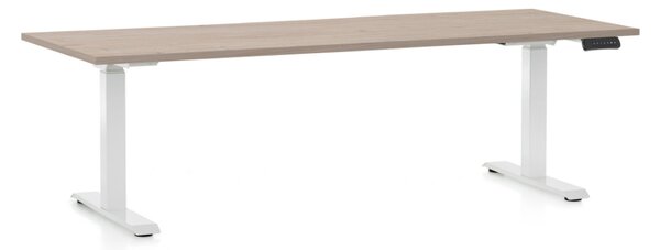 Výškově nastavitelný stůl OfficeTech D, 200 x 80 cm, bílá podnož, dub