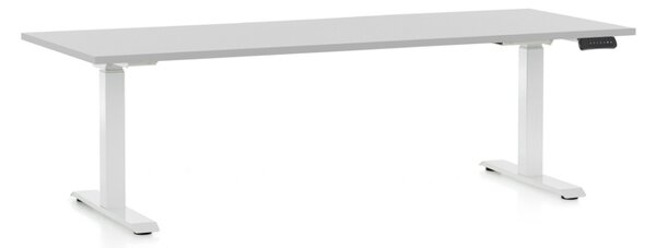 Výškově nastavitelný stůl OfficeTech D, 200 x 80 cm, bílá podnož, světle šedá