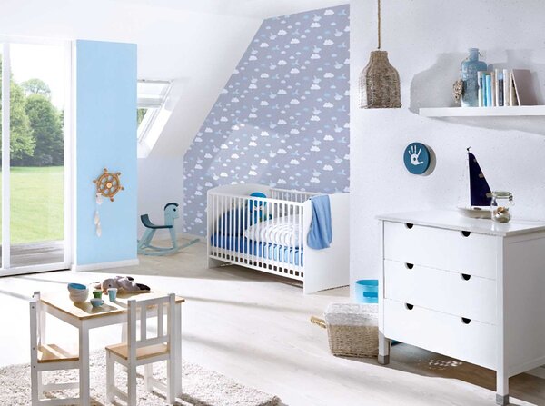 A.S. Création | Vliesová tapeta na zeď Little Love 38125-2 | 0,53 x 10,05 m | modrá, bílá, šedá