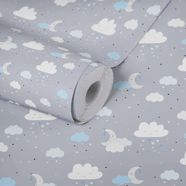 A.S. Création | Vliesová tapeta na zeď Little Love 38125-2 | 0,53 x 10,05 m | modrá, bílá, šedá