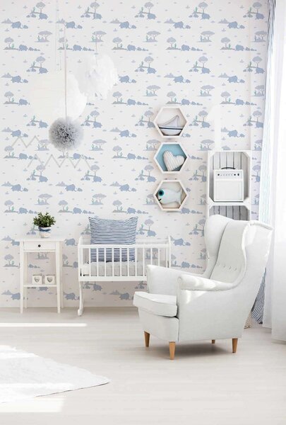 A.S. Création | Vliesová tapeta na zeď Little Love 38128-1 | 0,53 x 10,05 m | modrá, bílá, šedá