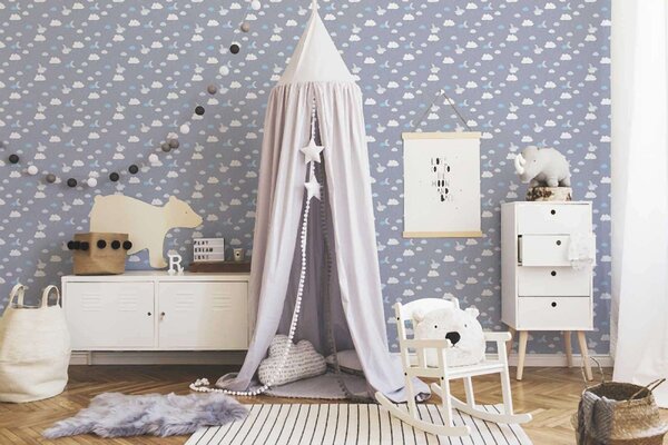 A.S. Création | Vliesová tapeta na zeď Little Love 38125-2 | 0,53 x 10,05 m | modrá, bílá, šedá