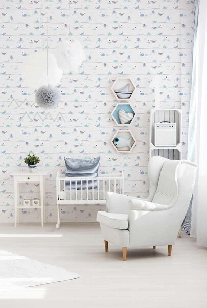 A.S. Création | Vliesová tapeta na zeď Little Love 38130-1 | 0,53 x 10,05 m | zelená, modrá, bílá