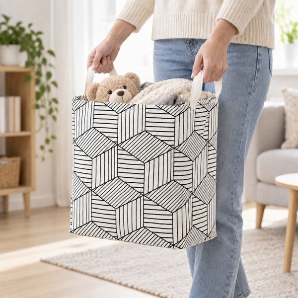Úložný box 35 l skládací SPRINGOS HA0106 černo-bílý