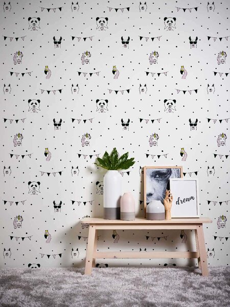 A.S. Création | Vliesová tapeta na zeď Little Love 38138-1 | 0,53 x 10,05 m | bílá, černá, růžová