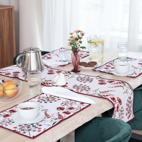Prostírání MOTIV luční květy smetanovočervená běhoun delší strana 100-170 cm