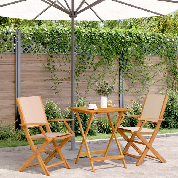 3dílný bistro set béžový textil a masivní dřevo