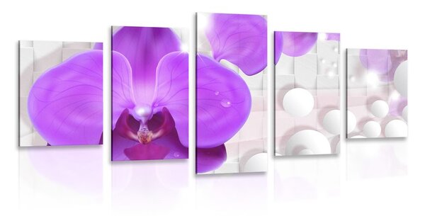 5-dílný obraz orchidej na abstraktním pozadí