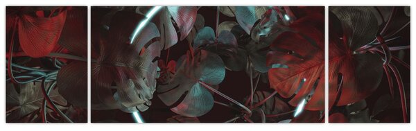 Obraz - Neonový kruh mezi palmami (170x50 cm)