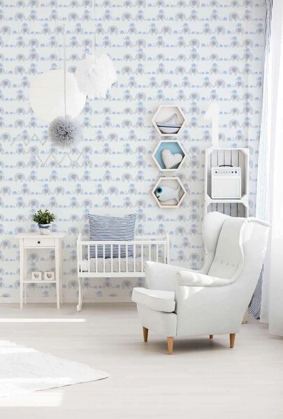 A.S. Création | Vliesová tapeta na zeď Little Love 38113-1 | 0,53 x 10,05 m | modrá, bílá, šedá