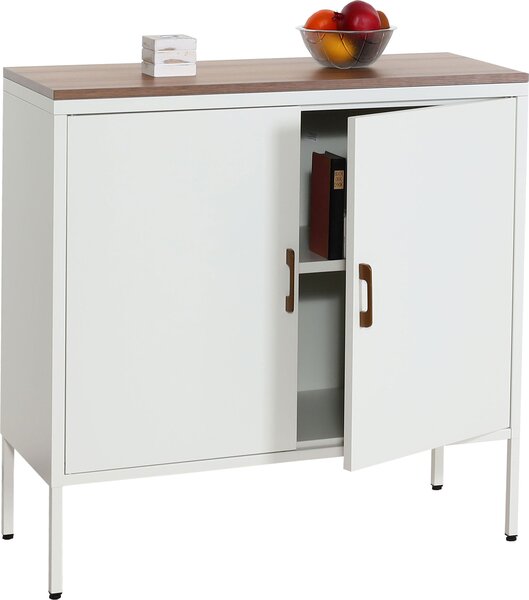 Komoda HWC-L84, píborník píborník, 2 dveře kov 90x90x40cm, potaený melaminem bílá