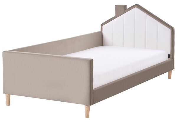 Dětská postel Domek Umělý samet KERVAN 90 x 200 cm Taupe