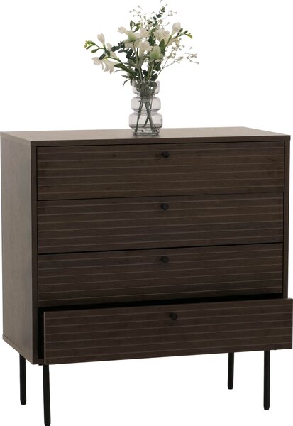 Komoda HWC-N78, píborník, 4 zásuvky, skandinávský styl kov dřevo melamin MVG 85x80x40cm tmav hndá