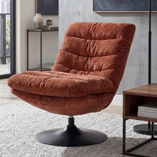 Lounge křeslo HWC-Q29, koktejlové/alounné/relaxaní křeslo, otoné křeslo, látka Chenille (470 g/m²), Öko-Tex, ocel terakota