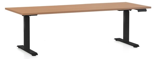 Výškově nastavitelný stůl OfficeTech D, 200 x 80 cm, černá podnož, buk